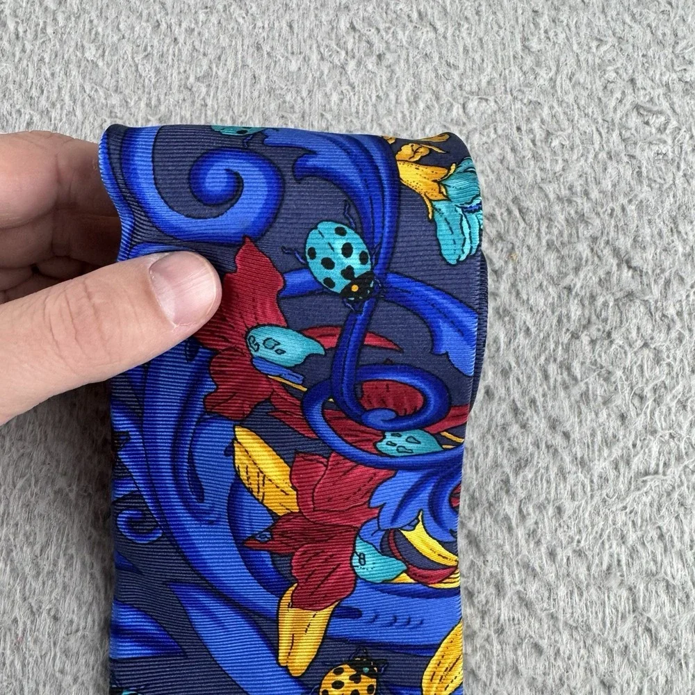 Vintage Gianni‎ Versace Neck Tie Hand Made Spain 100% Silk Ladybug Print Rare